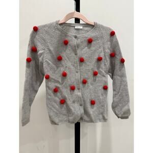 Il Gufo Grey Wool Cardigain w/ Red Pom Pom 5 Year